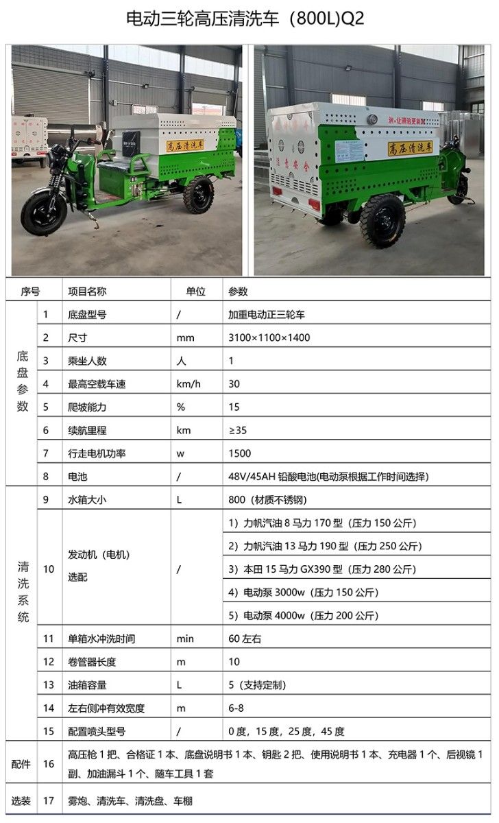 電動(dòng)三輪高壓清洗車(chē)(800L)Q2